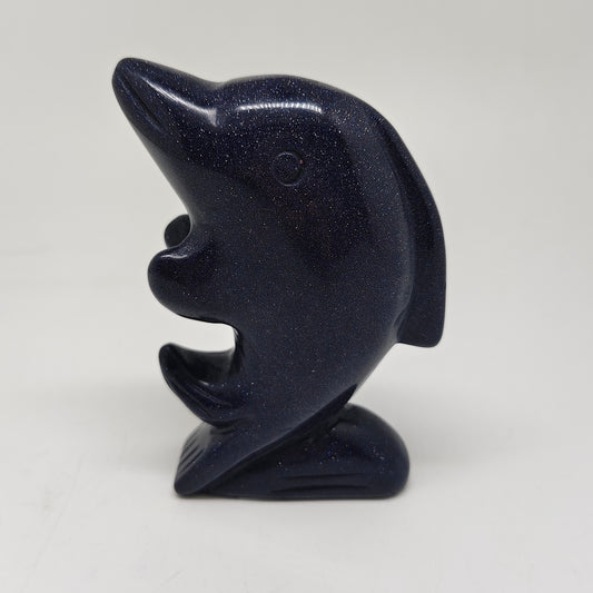 255.6g natural blue sandstone dolphin carving ornaments healing