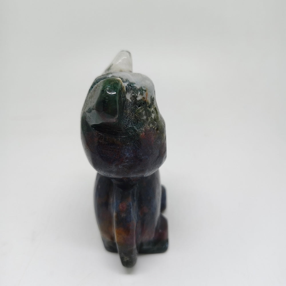 300g natural moss agate bear carving ornaments healing