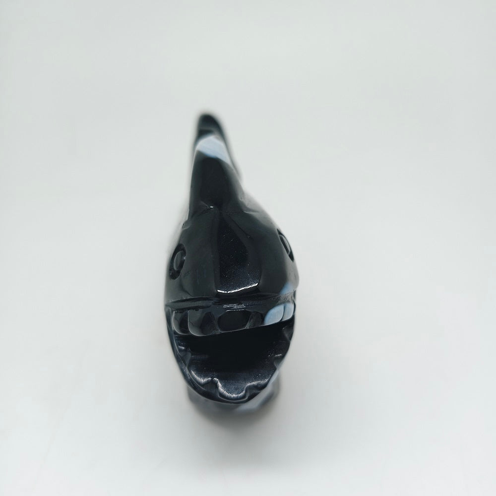 black agate shark carving ornaments healing 231.9g
