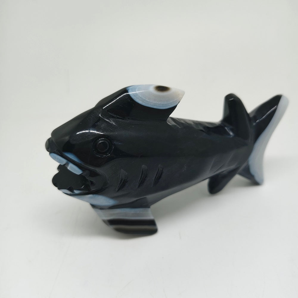 black agate shark carving ornaments healing 231.9g