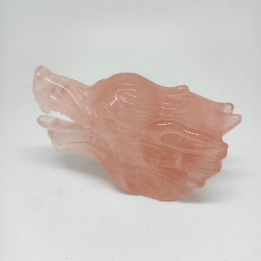 365.2g natural rose quartz dragon head carving ornaments healing