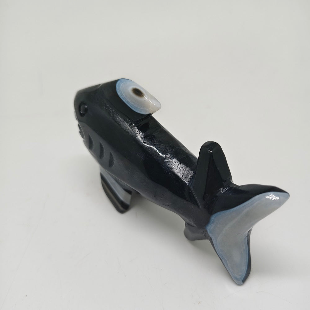 black agate shark carving ornaments healing 231.9g