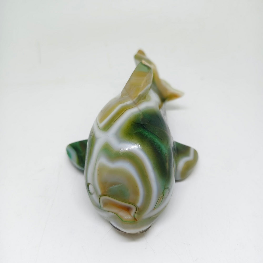 green agate dolphin carving ornaments healing 318.9g