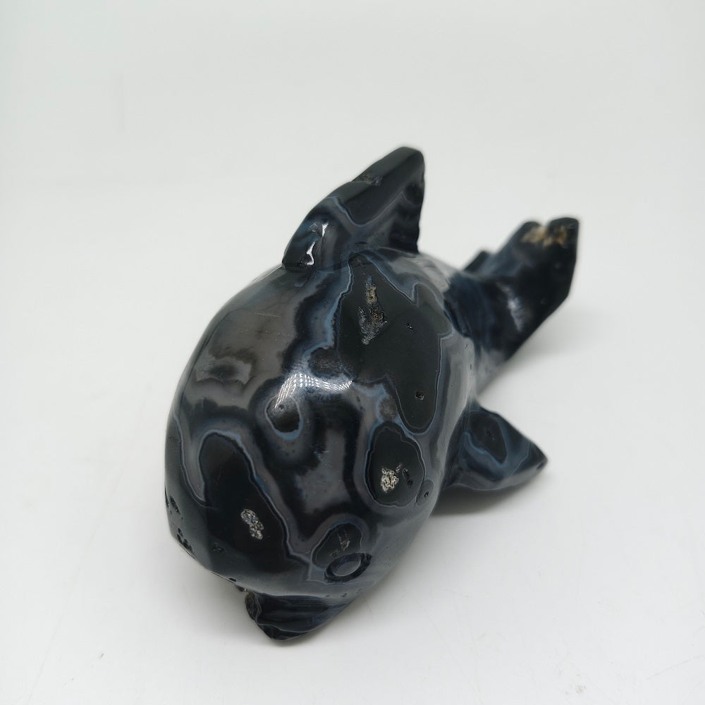 black agate whale carving ornaments healing 278.7g