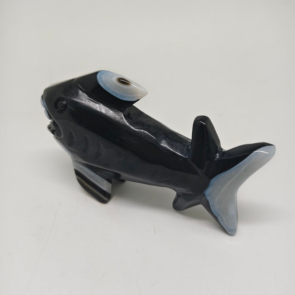 black agate shark carving ornaments healing 231.9g