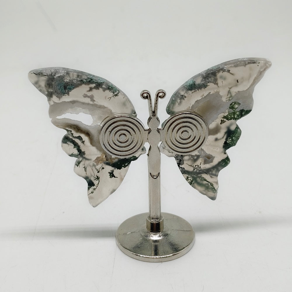26.9g natural mossagate butterfly carving ornaments healing