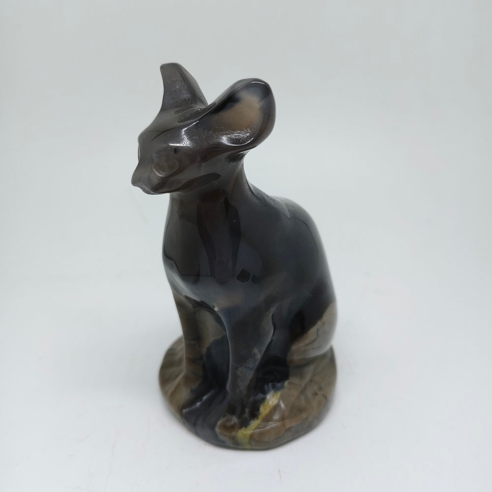 volcanic agate cat carving ornaments healing 436g
