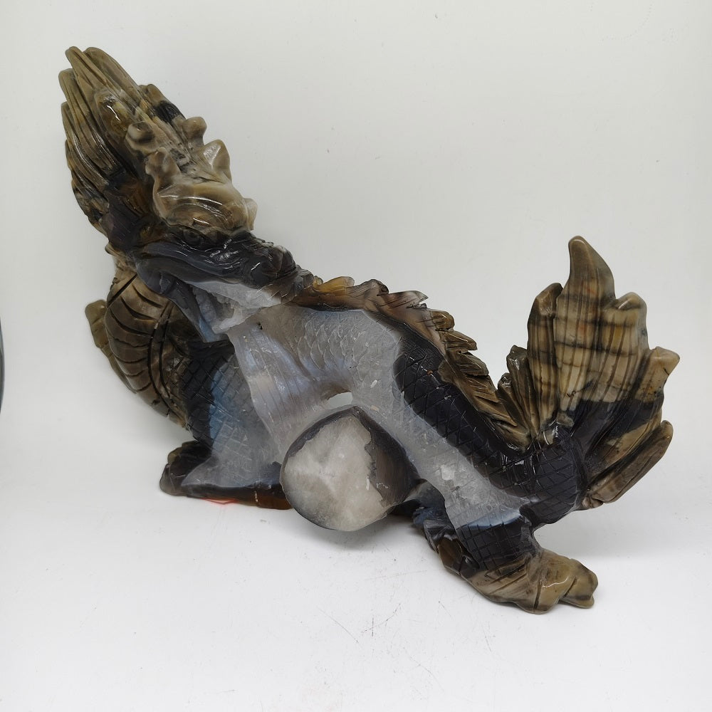 volcanic agate dragon carving ornaments healing 1.85kg