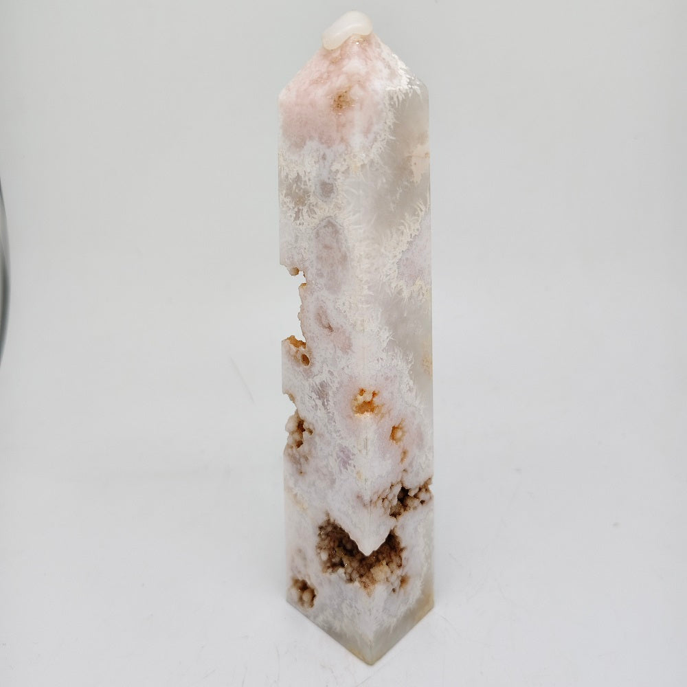 422g natural cherry blossom agate tower ornaments healing