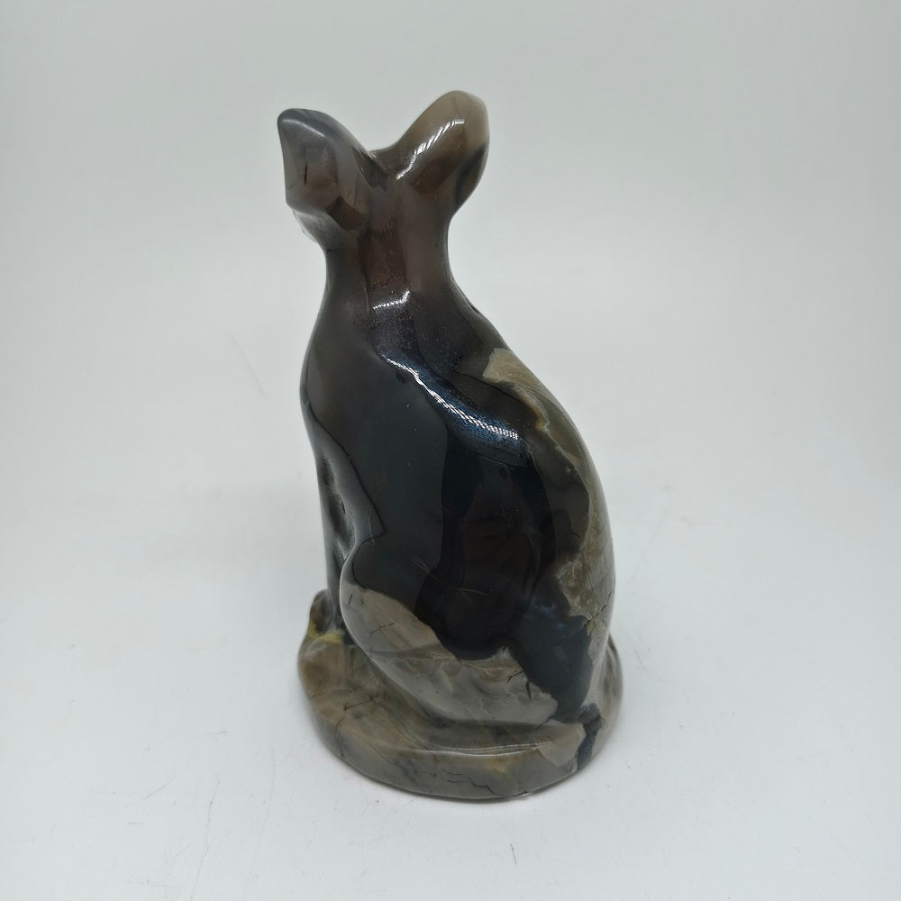 volcanic agate cat carving ornaments healing 436g