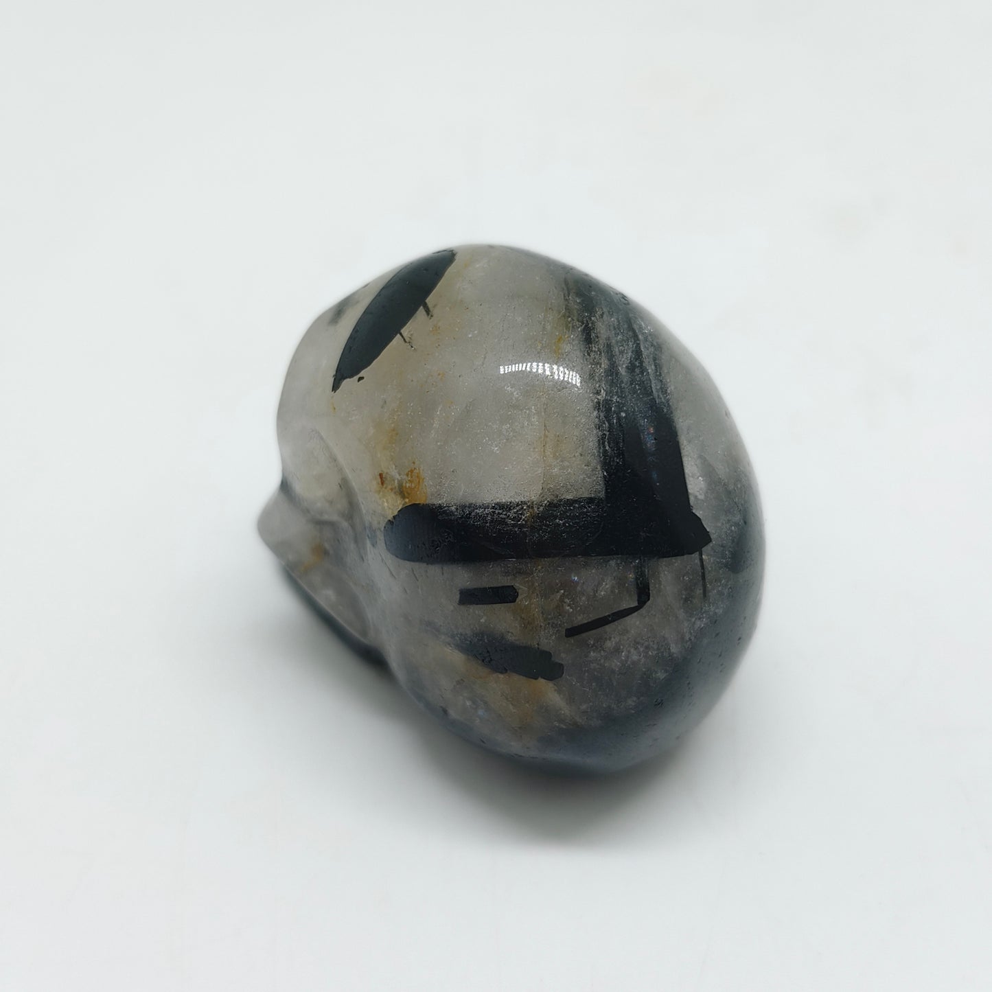 natural black tourmaline skull carving ornaments healing 87g
