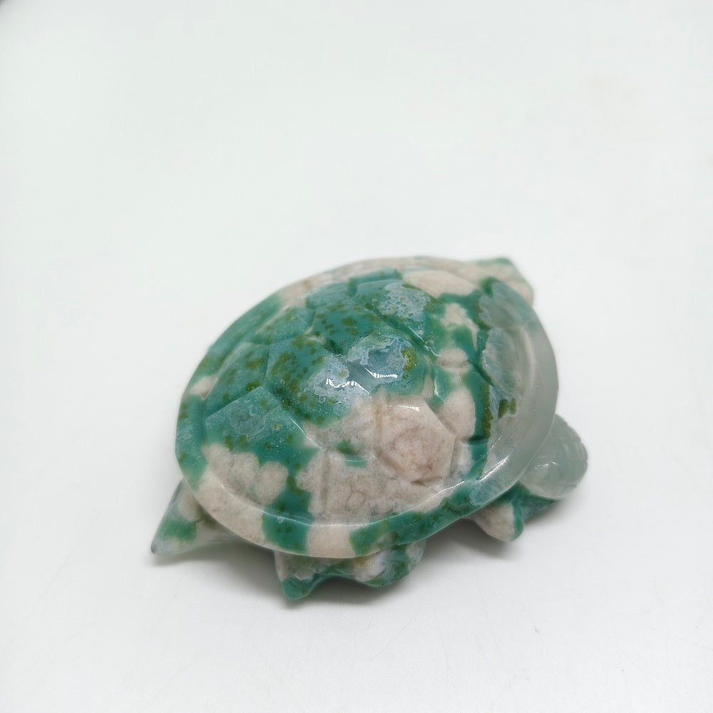green flower agate turtle carving healing 89.9g