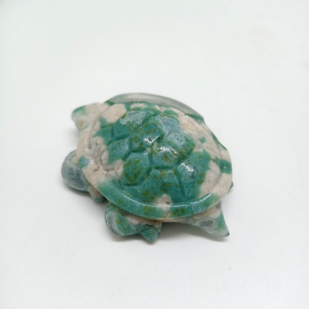 green flower agate turtle carving healing 89.9g