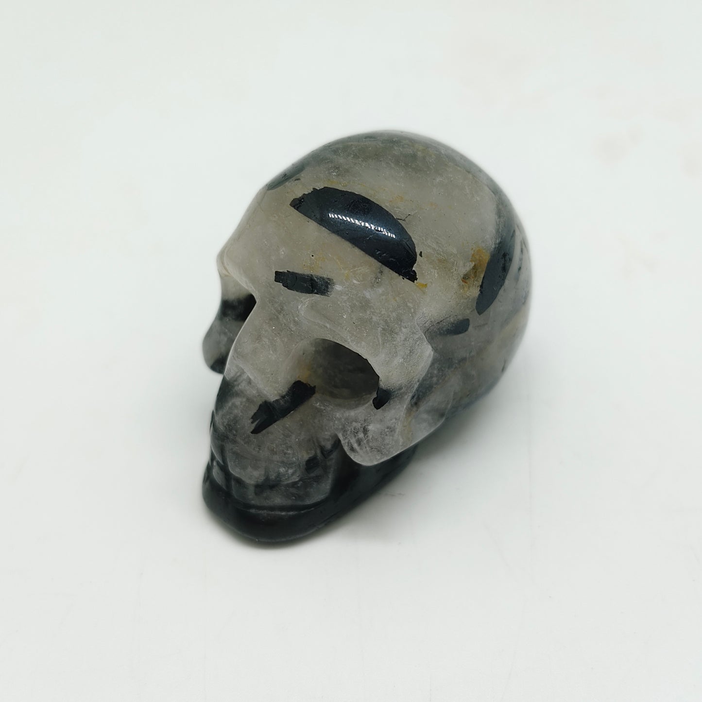 natural black tourmaline skull carving ornaments healing 87g