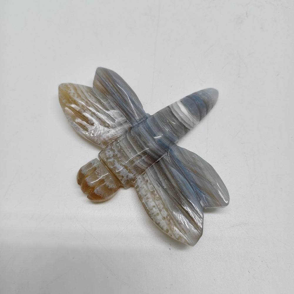 natural agate dragonfly carving ornaments healing 85g