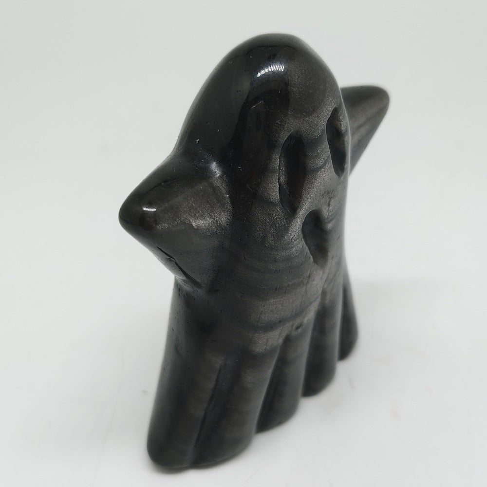 natural silver obsidian ghost carving ornaments healing 165g