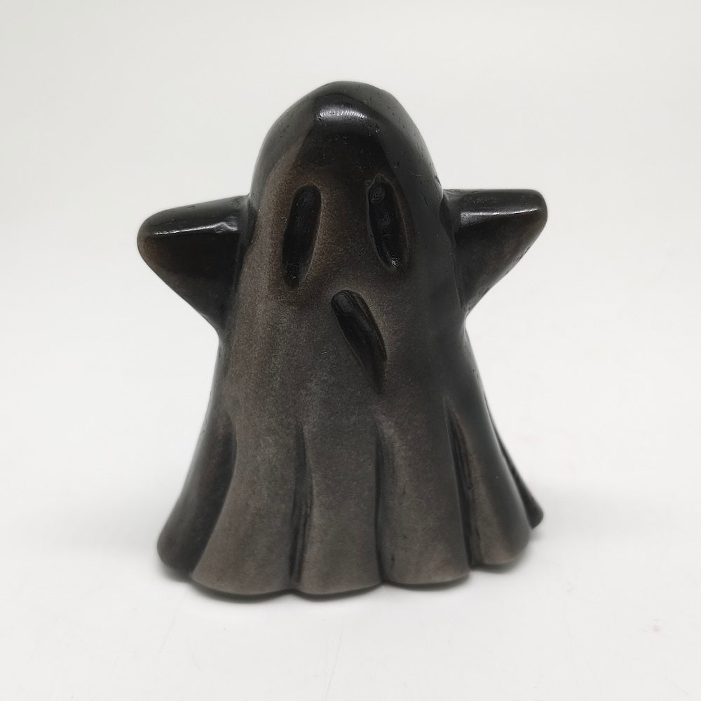 natural silver obsidian ghost carving ornaments healing 220g