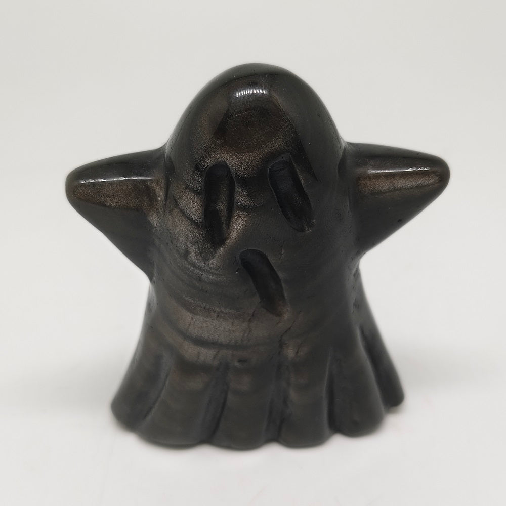 natural silver obsidian ghost carving ornaments healing 165g