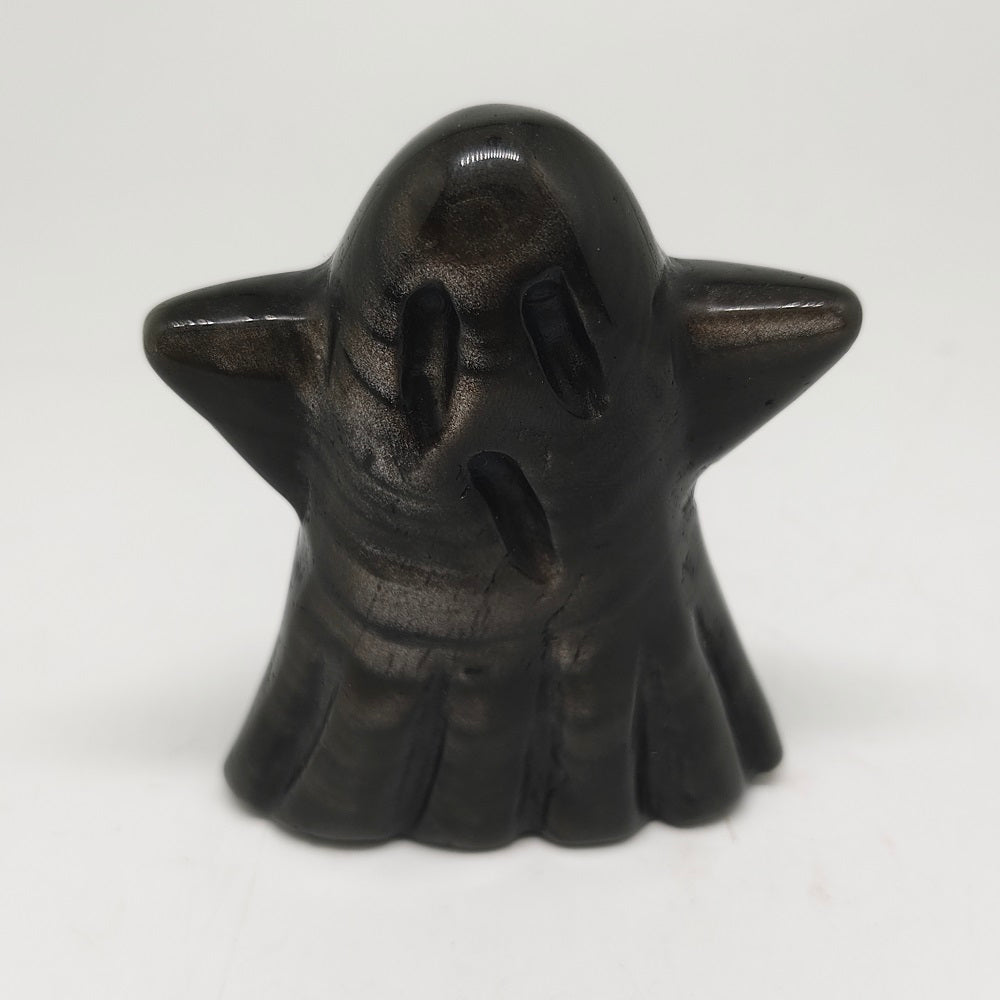 natural silver obsidian ghost carving ornaments healing 165g
