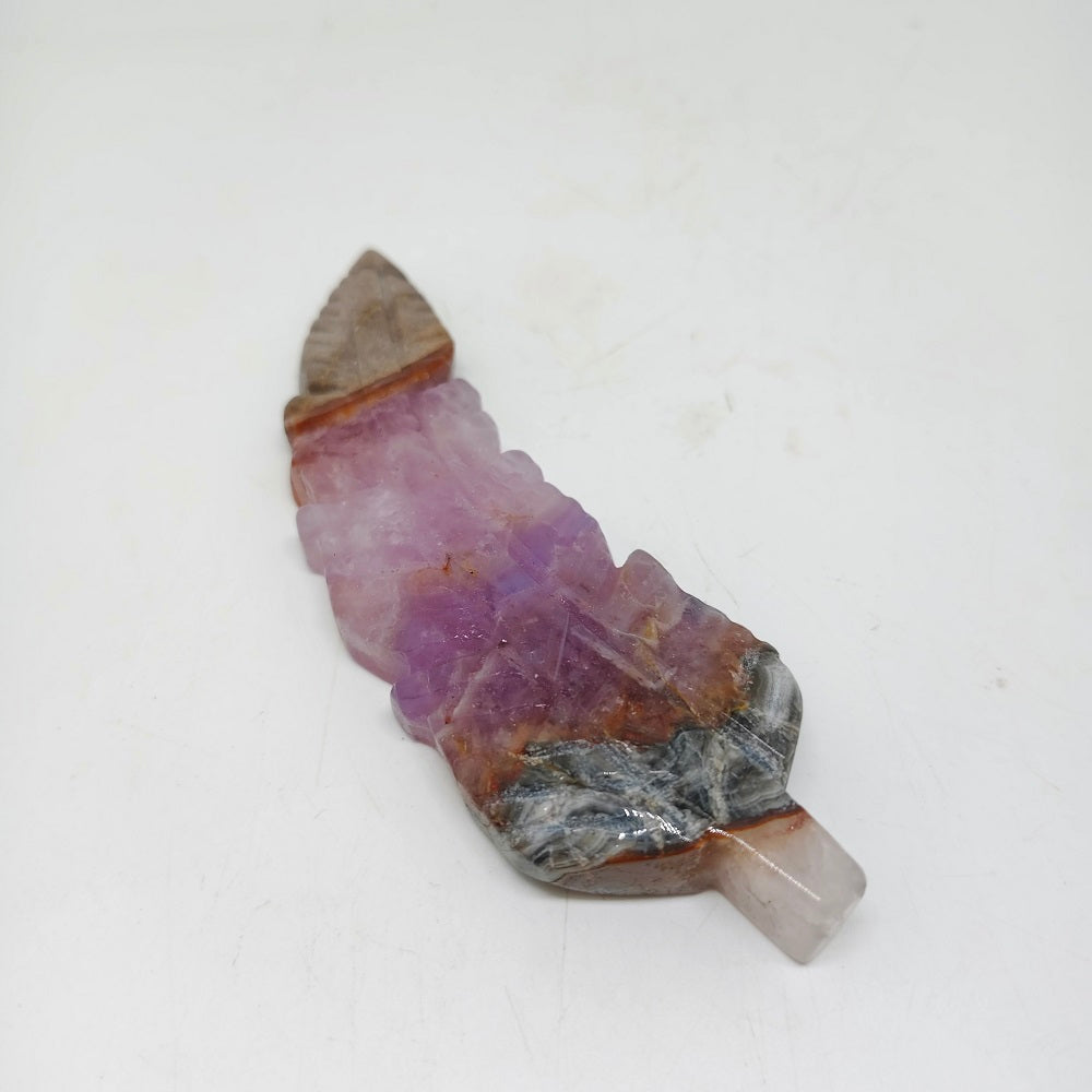 natural amethyst agate leaves carving ornaments healing 89g