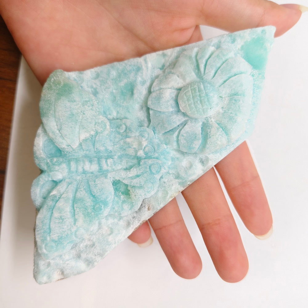 hemimorphite butterfly fiower carving ornaments healing 159.9g