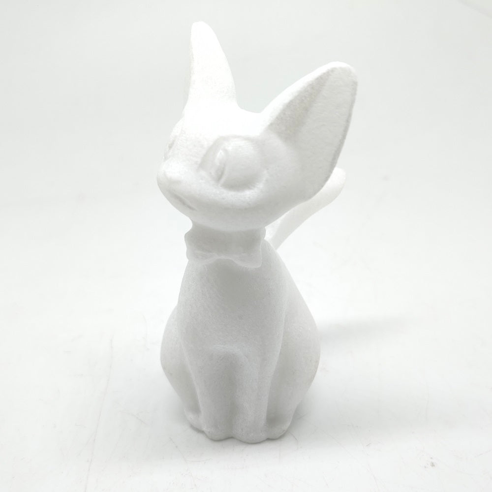 white marble cat carving ornaments healing 175g