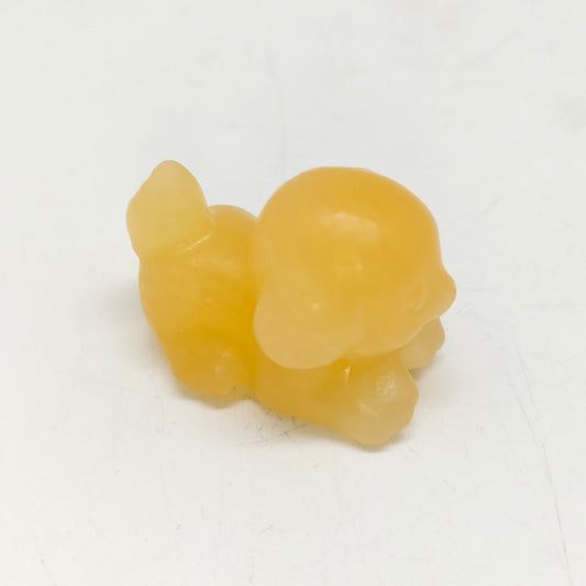 yellow calcite dog carving ornaments healing 35.6g