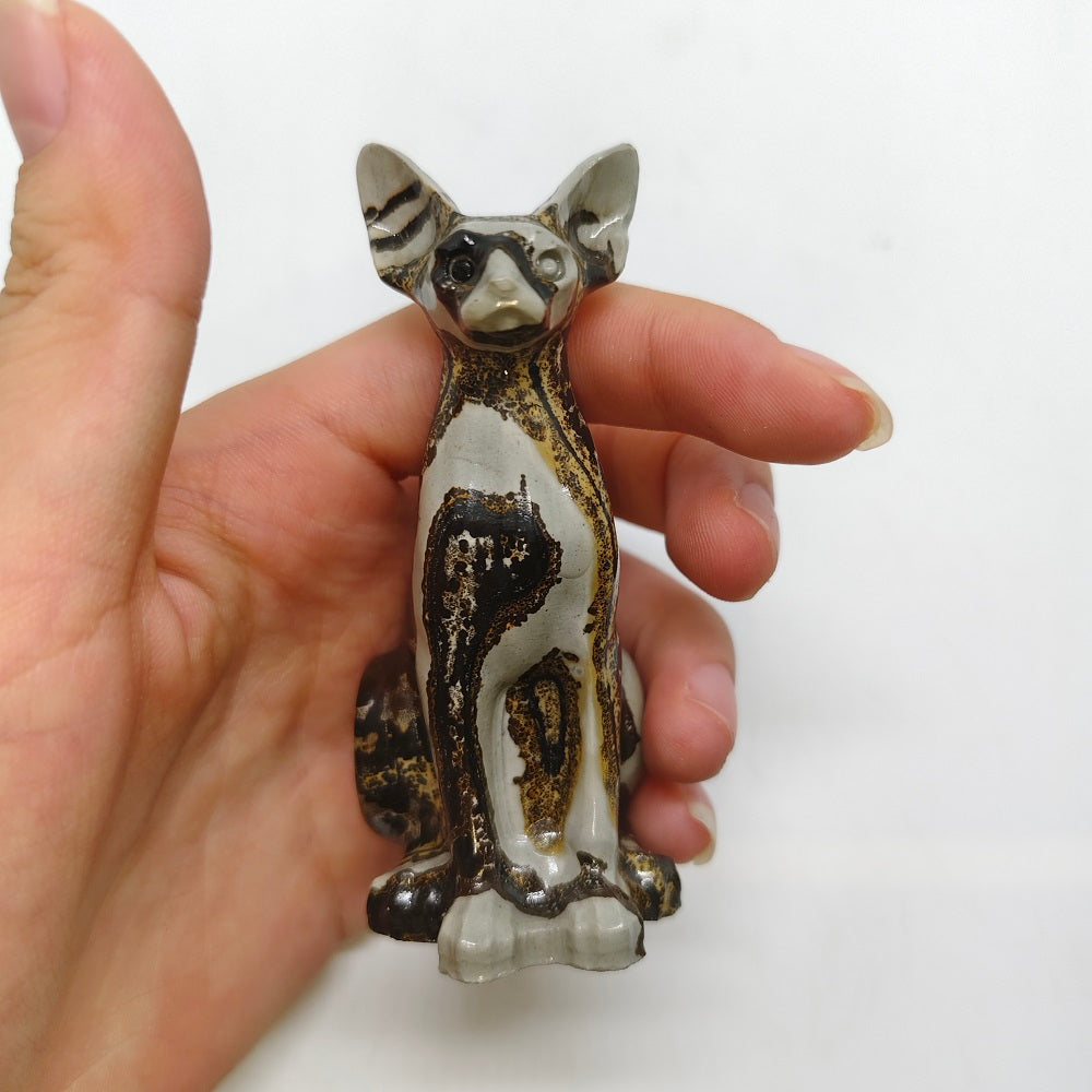 picture jasper cat carving ornaments healing 82.4g