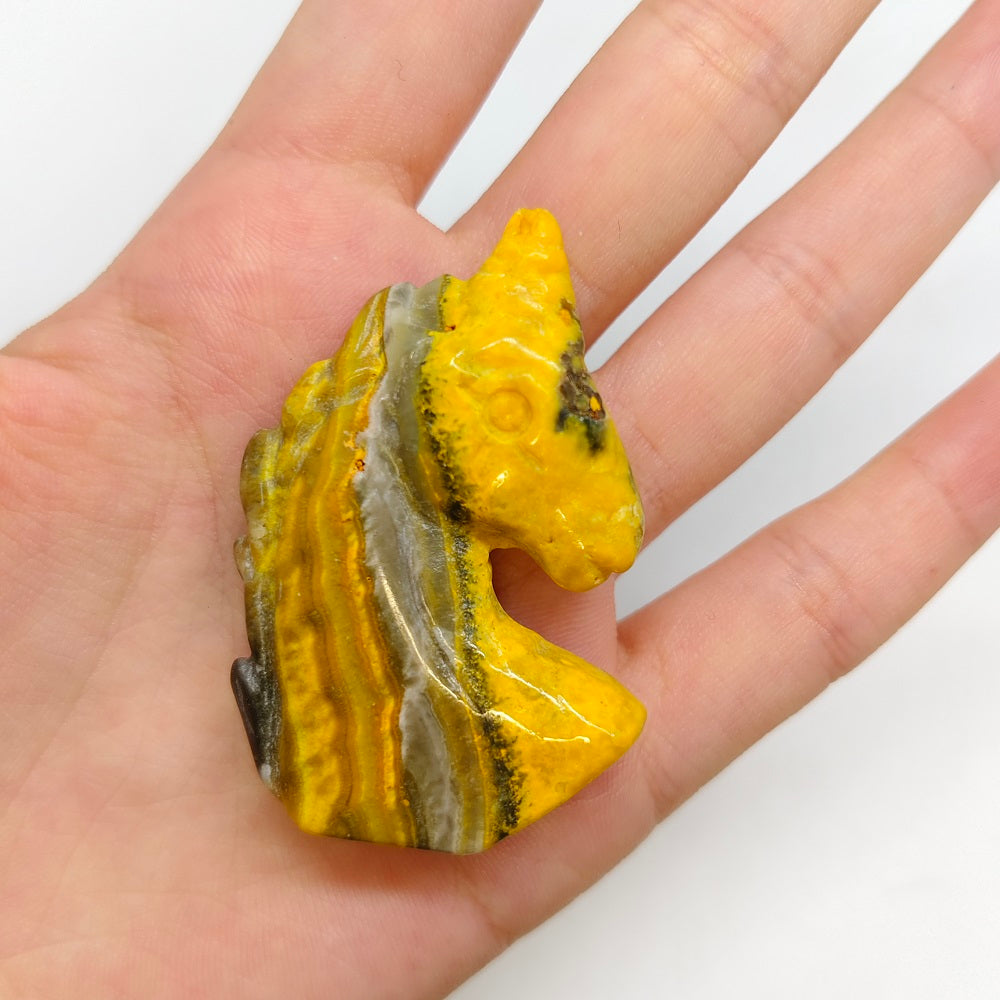 bumble bee jasper horse head carving ornaments healing 25g