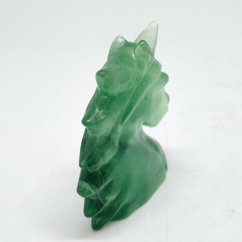 green fluorite unicorn head carving ornaments healing 98.4g