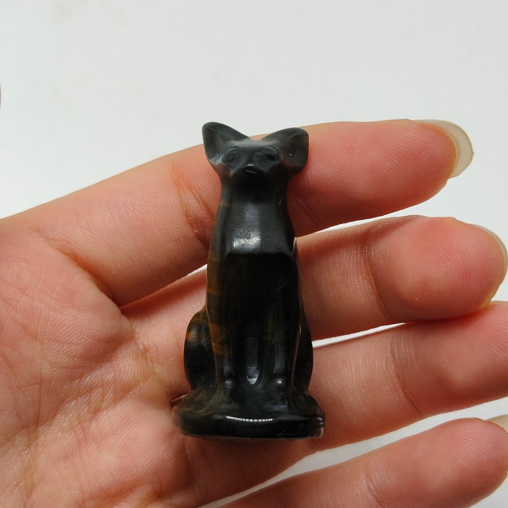 golden obsidian cat carving ornaments healing 17.6g