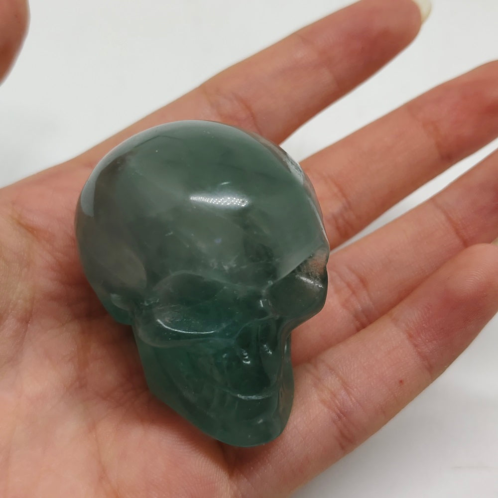 green fluorite skull carving ornaments healing 78g