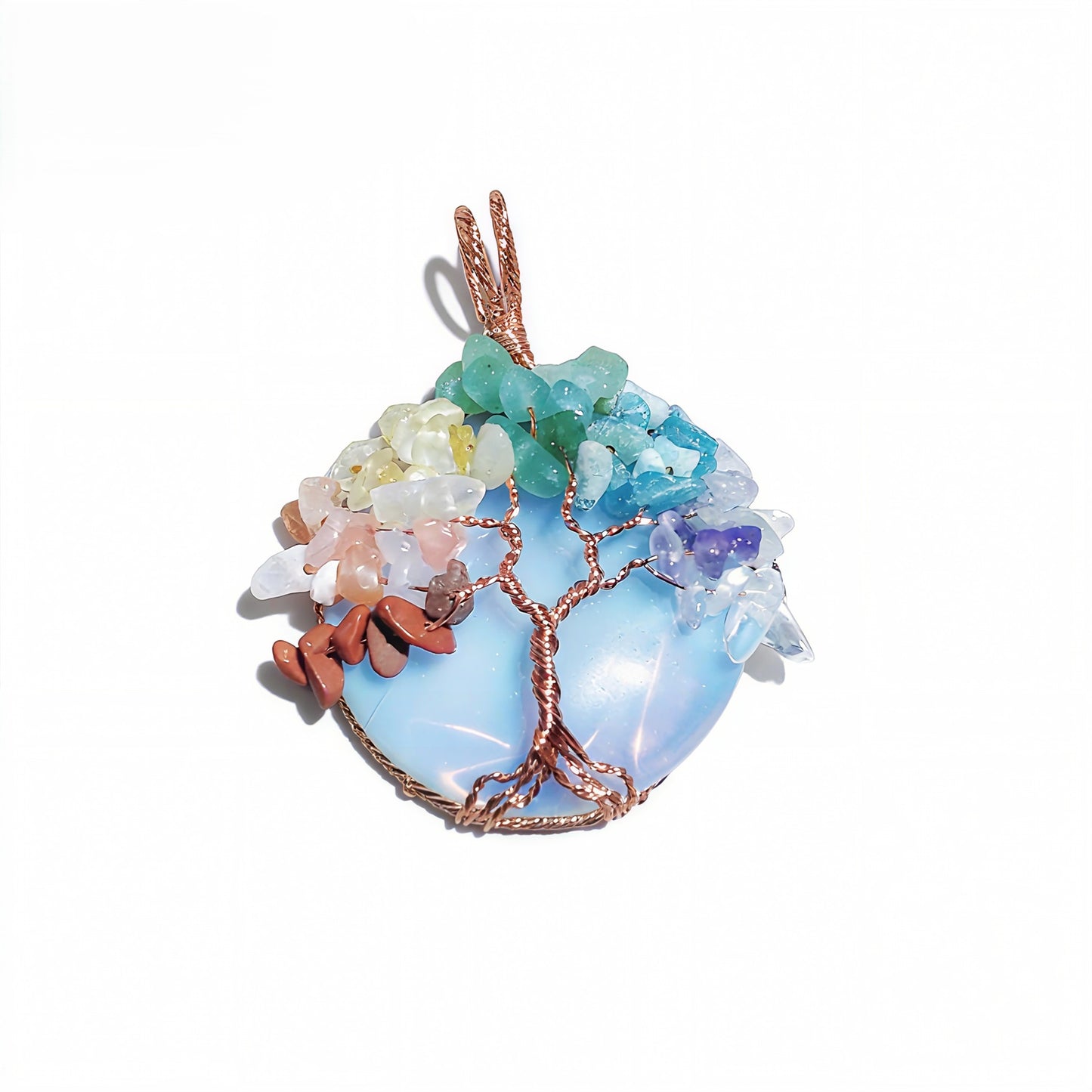 Rose Gold Wire Wrap Crystal Handmade Tree Of Life Heart And Circle Shape Pendants Chain Necklace Women Jewelry