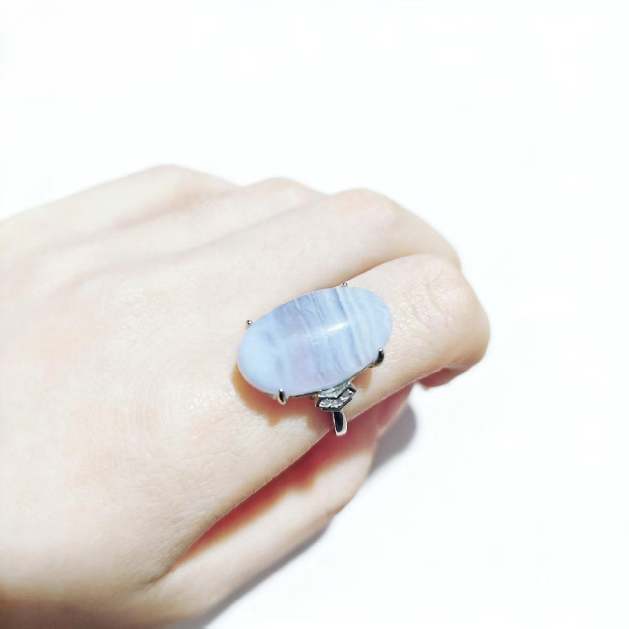 Blue Lace Agate Rings Handmade Oval Cut Silver Plated Jewelry For Women