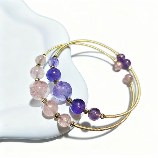 Natural Crystal Wire Wrapped Cuff Bangle Adjustable Size For Women Gold Plated jewelry