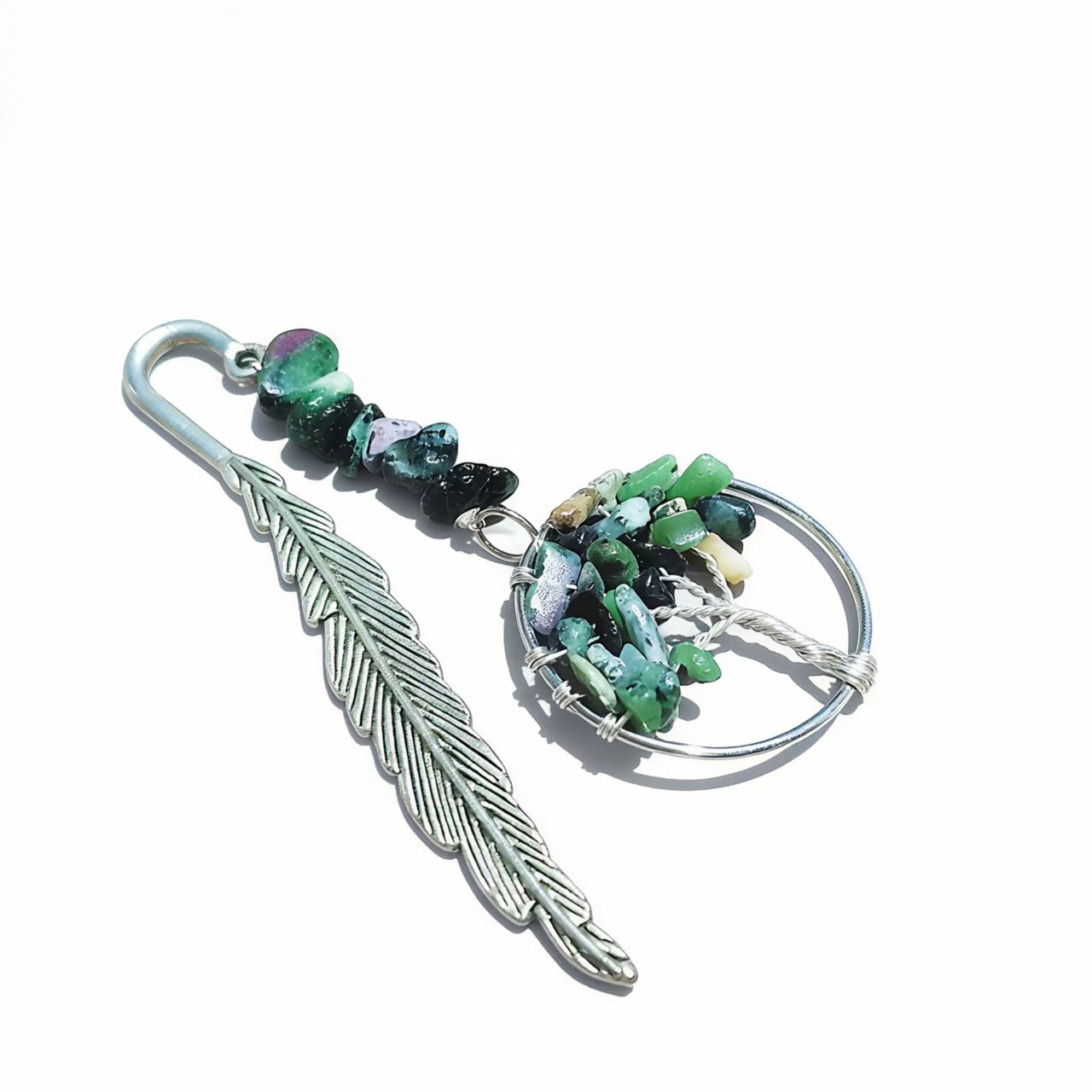 Unique Vintage Metal Feather Bookmarks with 7 Chakra Crystals Healing Stone Beads Life Tree Gifts
