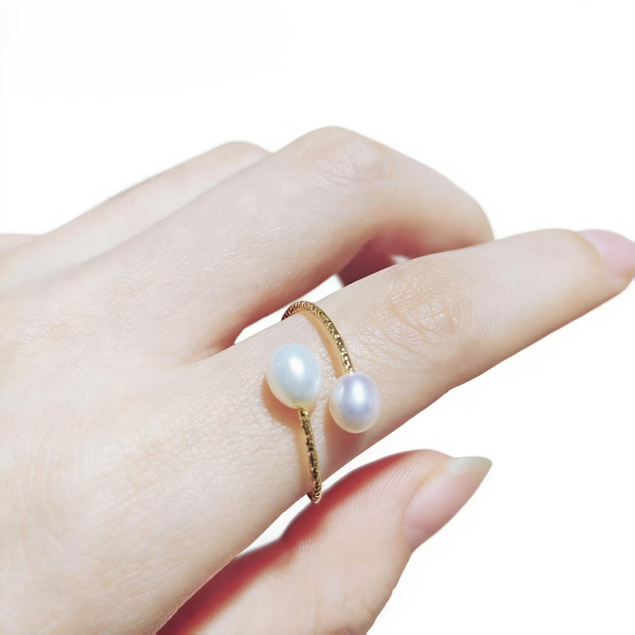 Hot Sale Natural Freshwater Rice Pearl Metal Open Ring All-matched Female Rings Fashion Women Jewelry