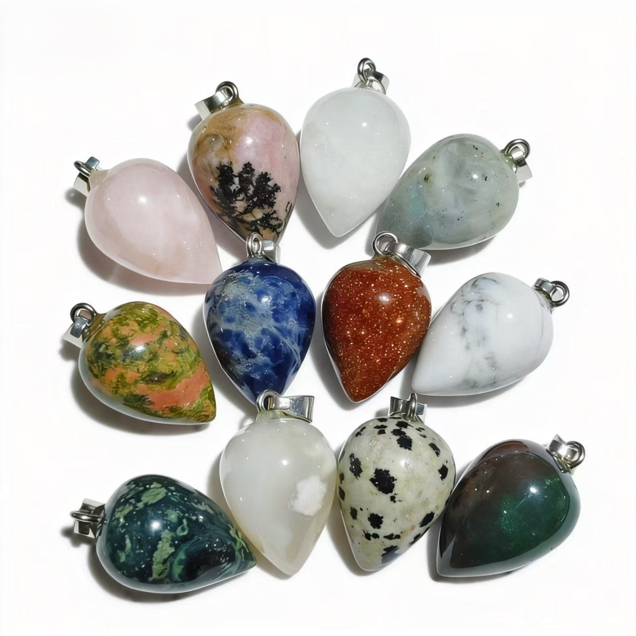 Natural Crystal Water Drop Pendant, Assorted Gemstone Crescent Charms for Jewelry Making