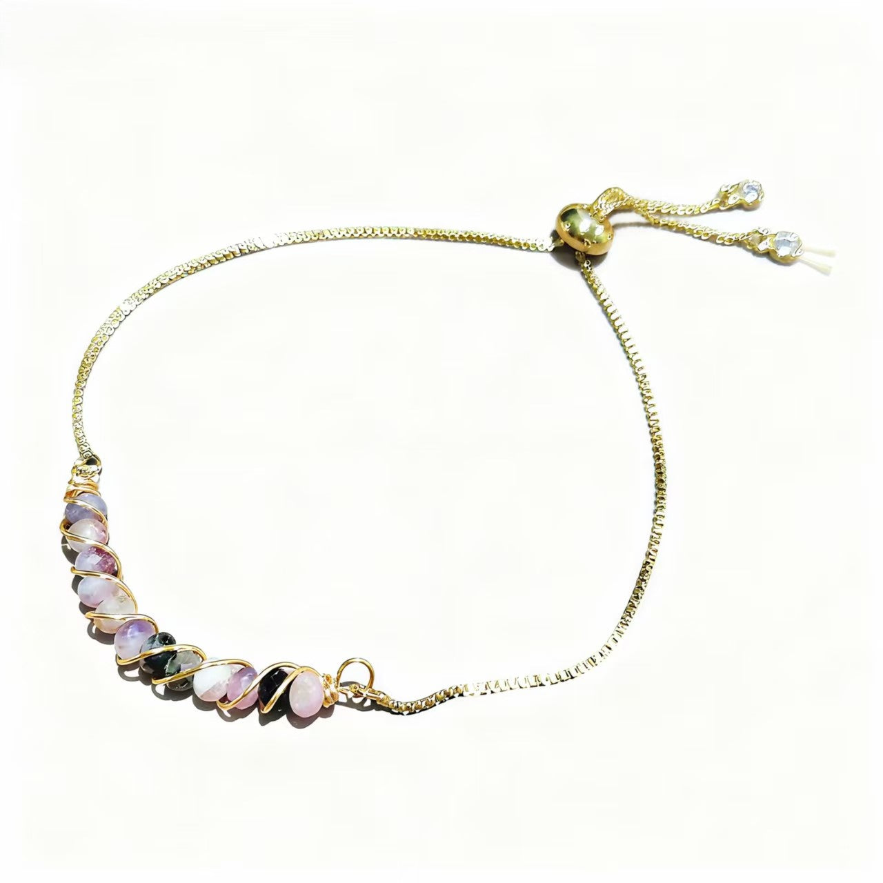 Golden Wired Facted Crystal Beads Bracelet Gifts