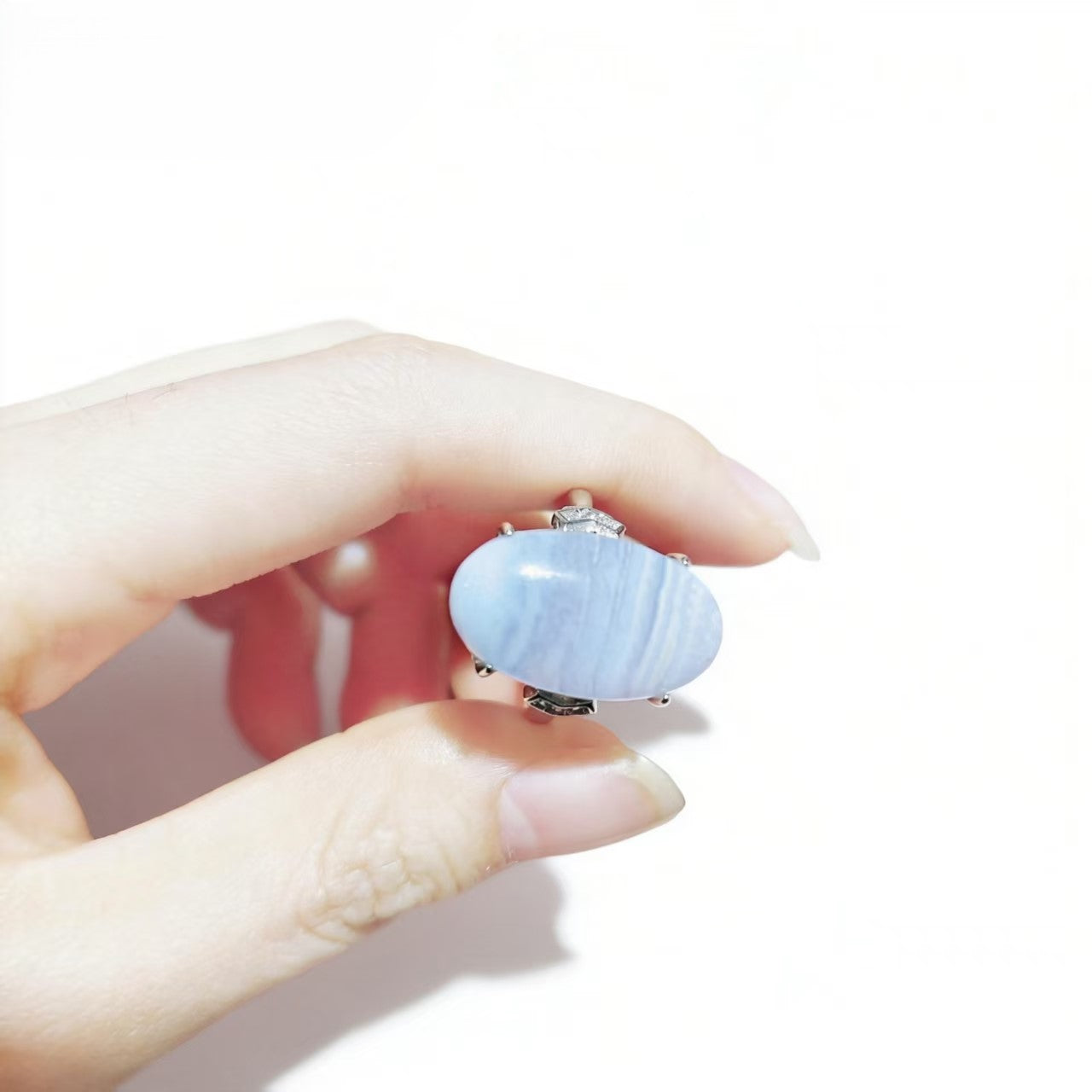 Blue Lace Agate Rings Handmade Oval Cut Silver Plated Jewelry For Women