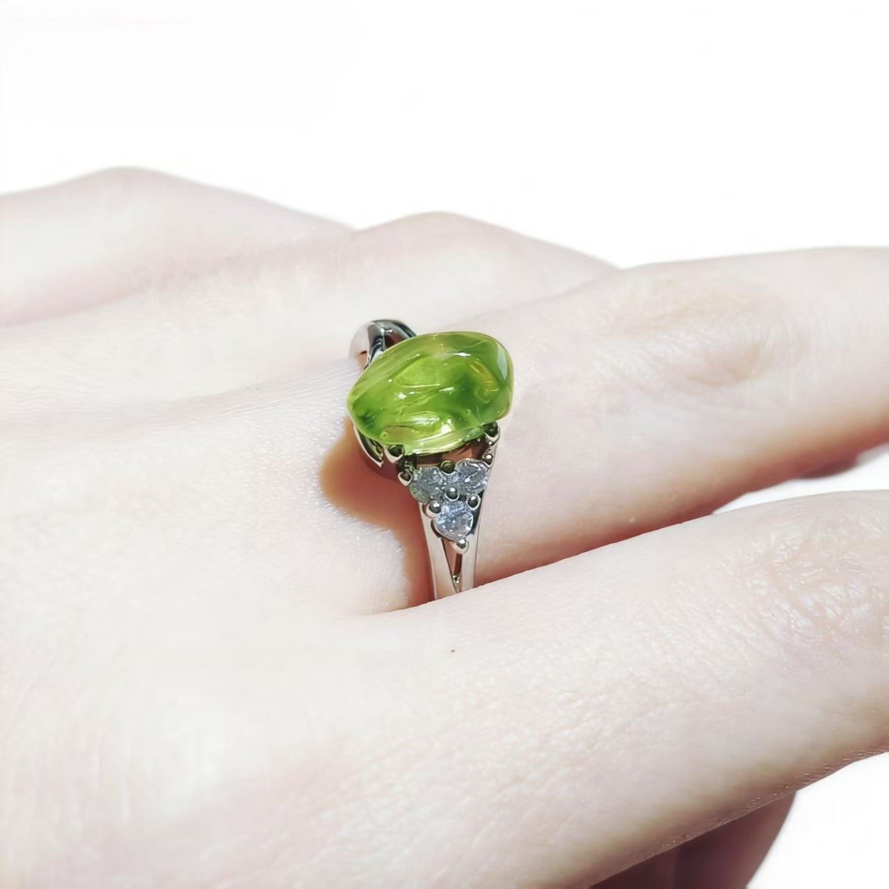 Peridot Rings Silver Wire Wrapped for Women Minimalist Ring