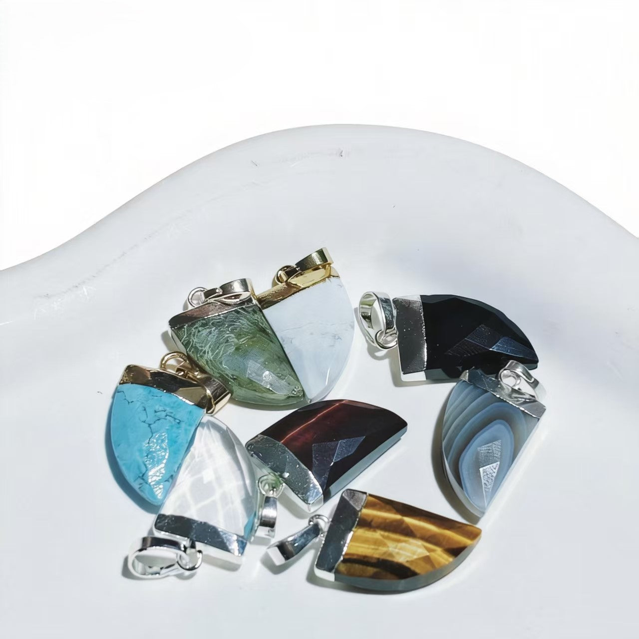 Natural Stone Agates Pendants Knife Shape Charms for DIY Jewelry Making Necklace