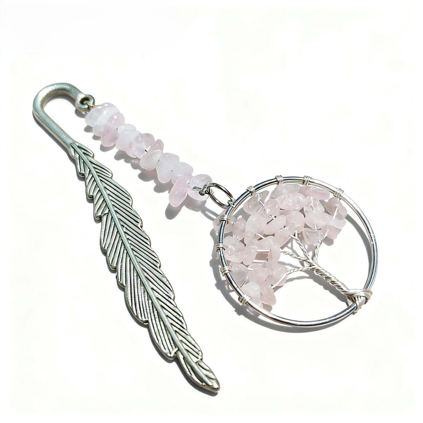 Unique Vintage Metal Feather Bookmarks with 7 Chakra Crystals Healing Stone Beads Life Tree Gifts