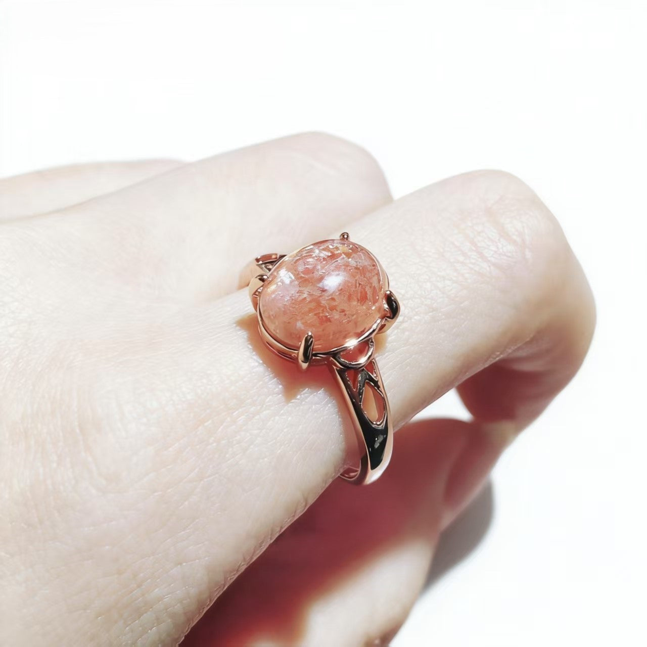 Fire Quartz Rings Oval Cut Rose Gold Wire Wrapped for Women Minimalist Ring