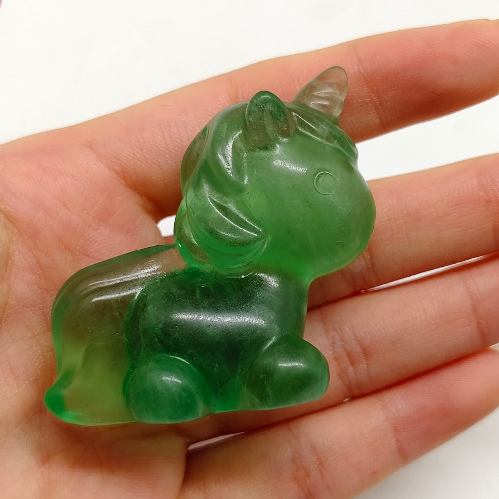 green fluorite unicorn carving ornaments healing 44.8g