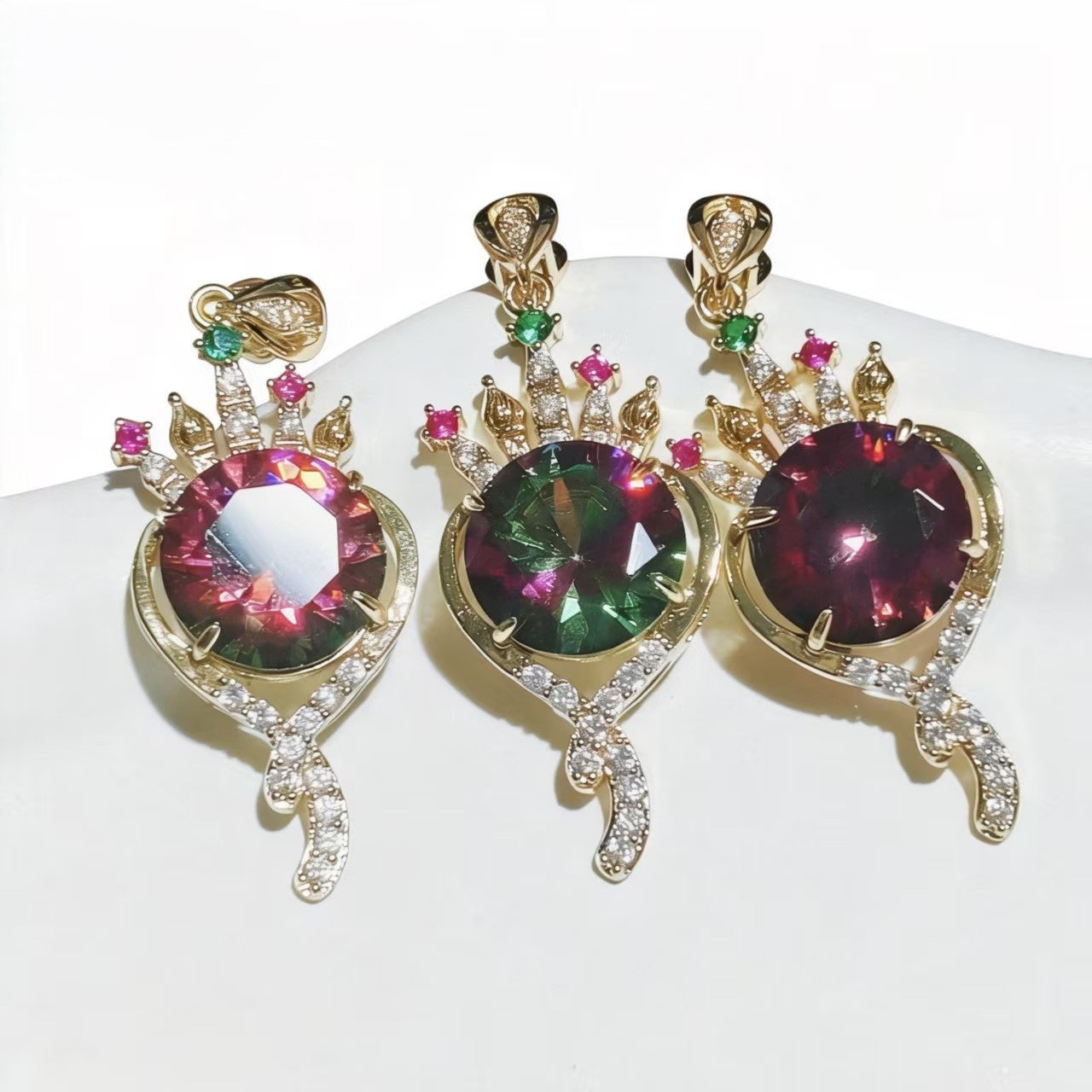 Gold-plated Crown Pendant with Mystic Rainbow Zircon, Micro Pave Zircon Luxury Charm