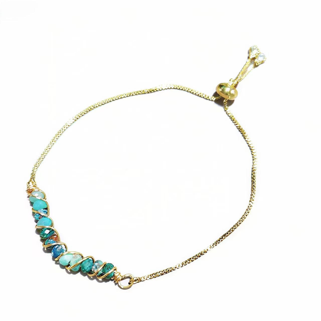 Golden Wired Facted Crystal Beads Bracelet Gifts