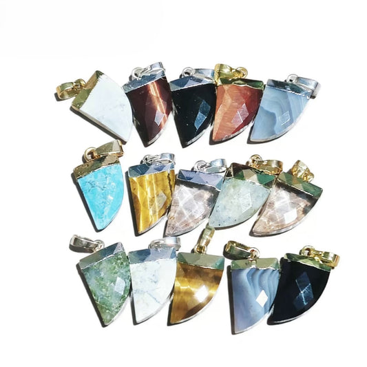 Natural Stone Agates Pendants Knife Shape Charms for DIY Jewelry Making Necklace