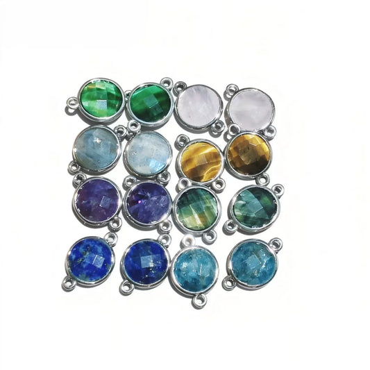 1Pc Natural Crystal Facted Round Silver Double Buckle Pendants For DIY Fashion Necklace Accessor