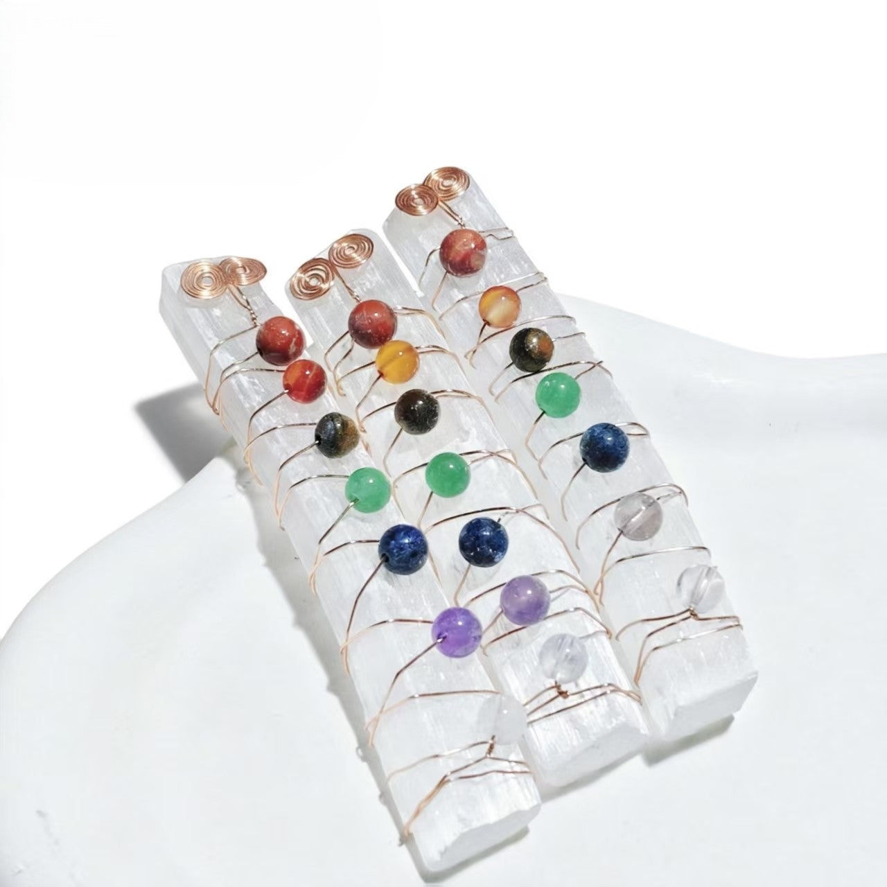 Natural Raw Selenite Stick Stone Pendants for Women Wire Wrapped 7 Chakra Crystal White Color